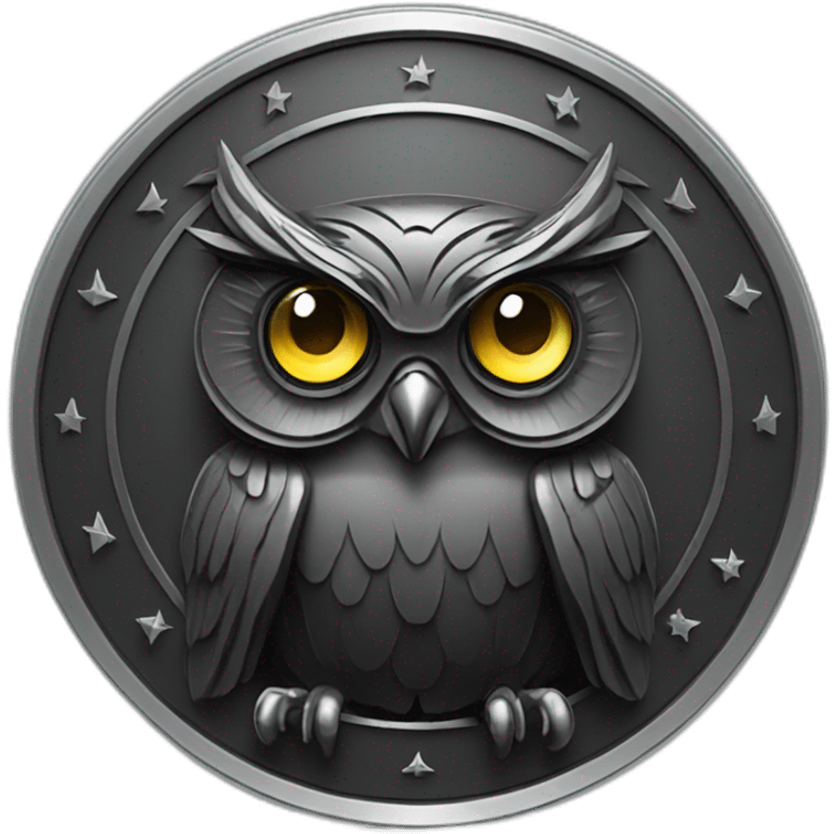 Owl with laser eyes in black coin emoji