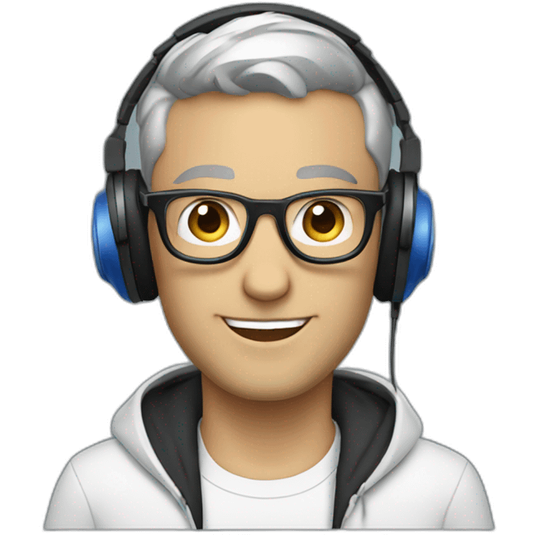 deejay with headphones and round glasses and blue eyes emoji