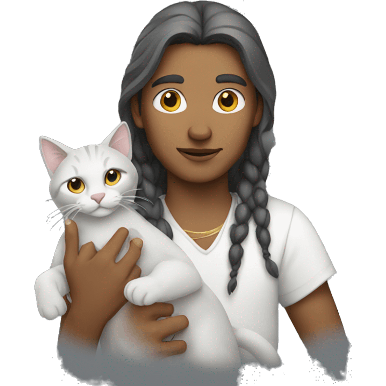 White indian holding grey cat emoji