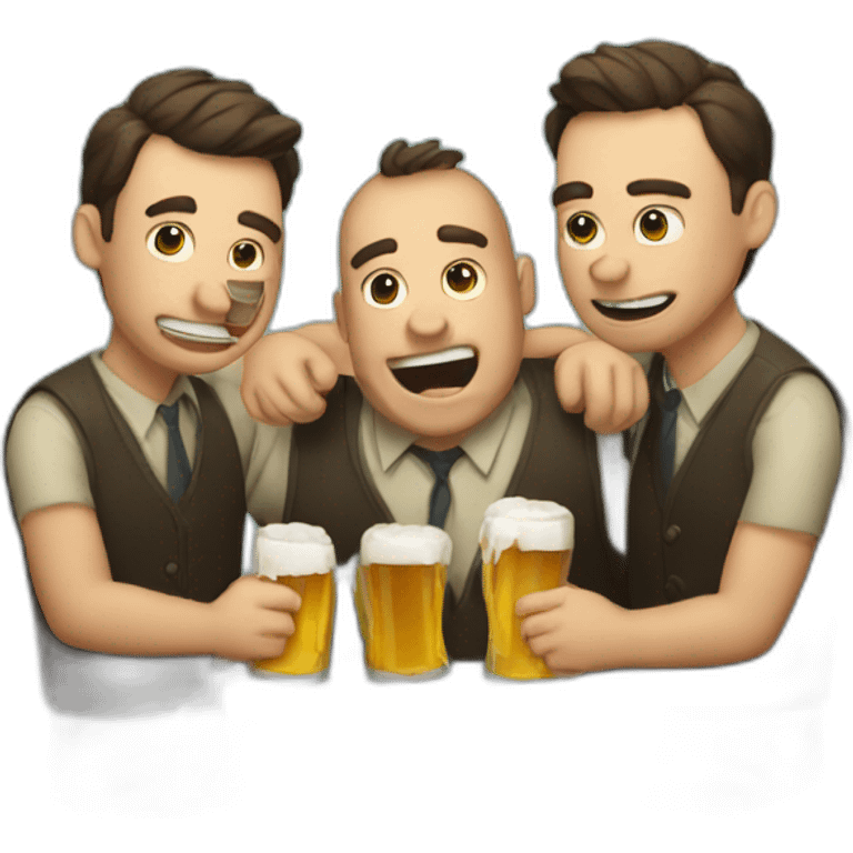 three drunk men drinking drinks and beer emoji