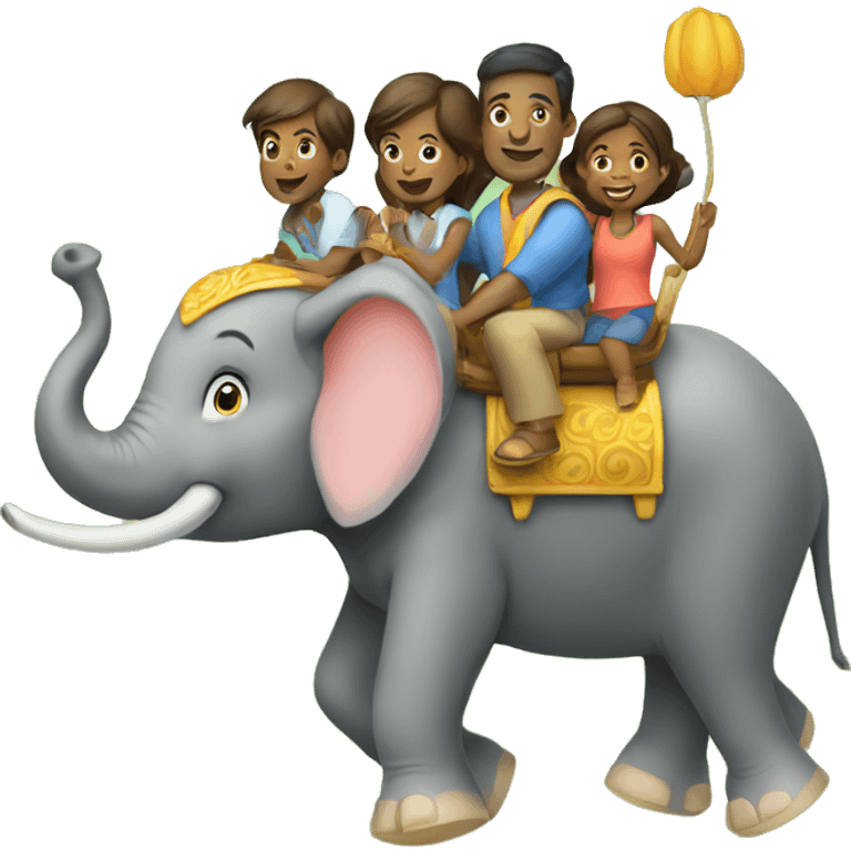 family riding elephant emoji