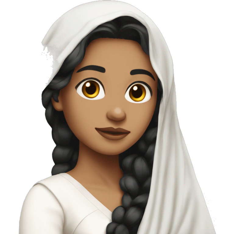 Light skin ;Black long hair wearing white saree emoji