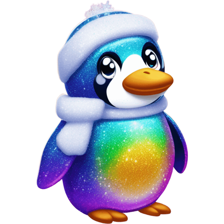 Lisa frank glitter penguin with snow flake emoji