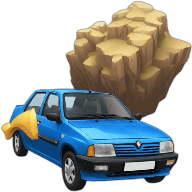 Blue Renault flying of cliff emoji