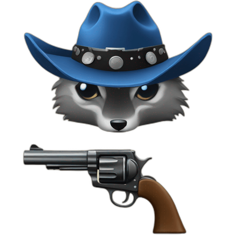 blue wolf. black cowboy hat, cowboy revolver emoji