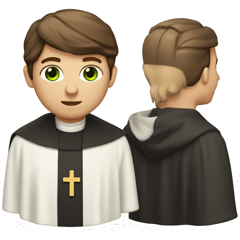 Head and shoulders of a catholic priest with brown hair and green eyes emoji