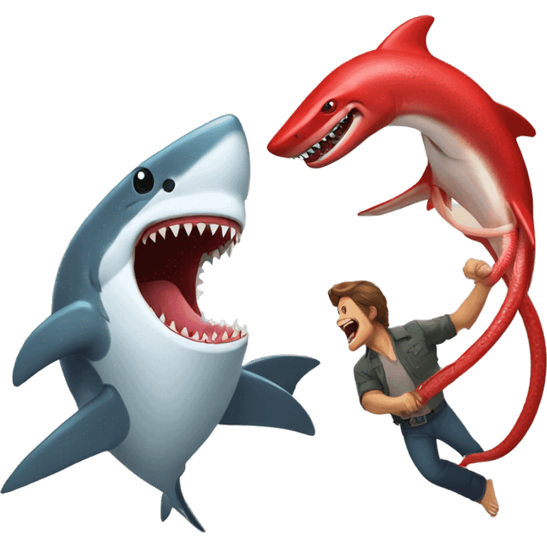 A shark fighting Bigfoot fighting a red snake  emoji