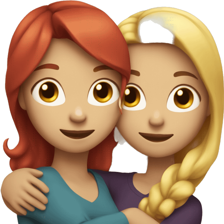 three woman hugging each other, one of them is blond, one brunette and one has red hair, you can see all their faces emoji