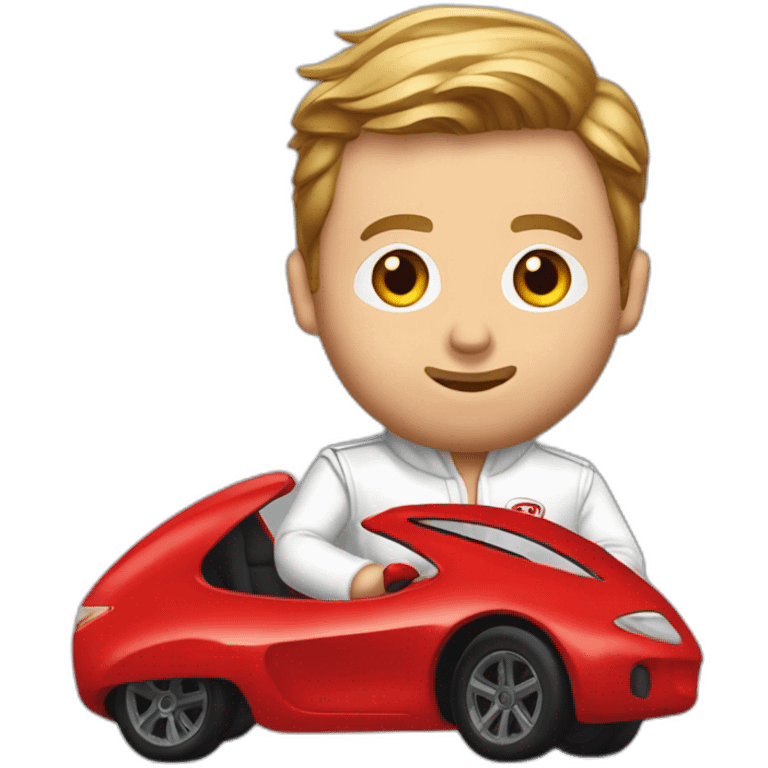 Ryan Gosling in white Racing Suite is driving a tiny red car emoji