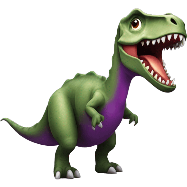 Dinosaur with aubergine emoji