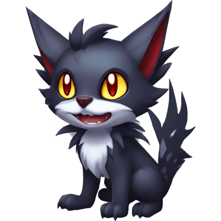   cool cute fantasy anime-style dark animal vampiric Litten-Zoroark-Nargacuga-cat-hybrid Fakemon with big fangs and bat-ears full body emoji