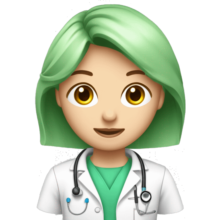 Mujer joven medico, de cabello rubio largo con fonendoscopio rosado y delantal blanco, abrazada a hombre joven médico, de cabello castaño y ojos verdes, con fonendoscopio y delanta blanco.  emoji