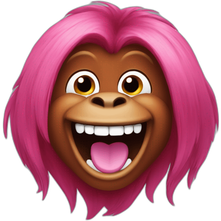 Female Orangutan laughing with pink hair emoji