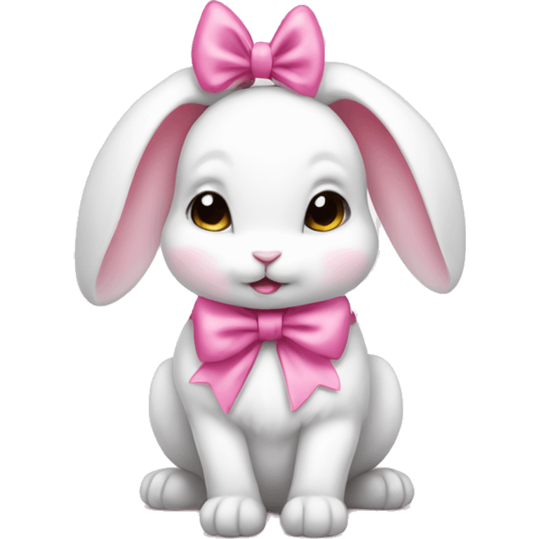 white cute baby rabbit with pink bow emoji