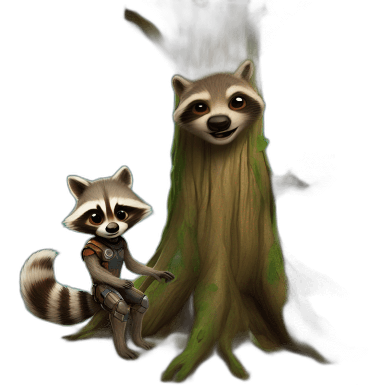 rocket racoon and groot tree emoji