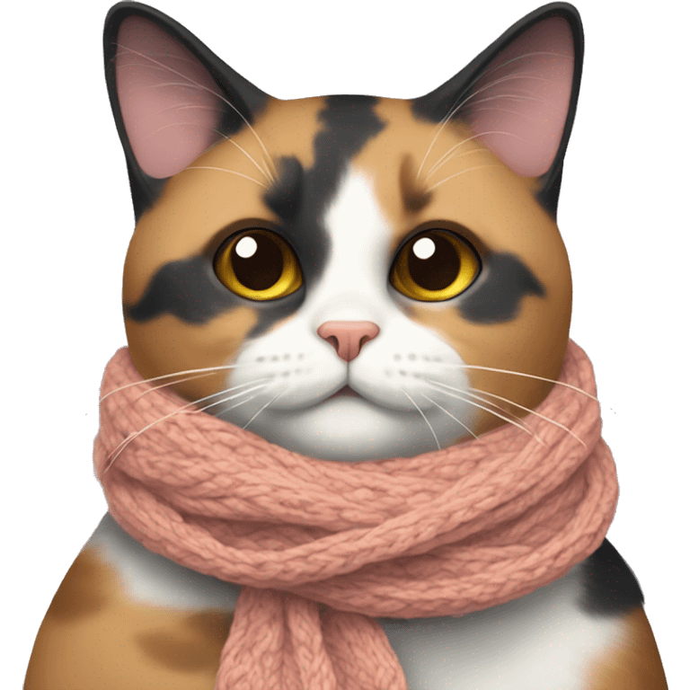 Fat Calico cat wearing a knit scarf emoji