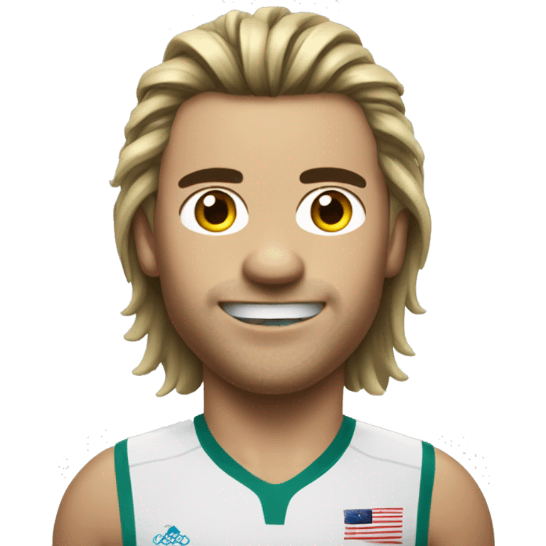 Australian Olympics athlete with a mullet hairstyle and his tongue poked out emoji