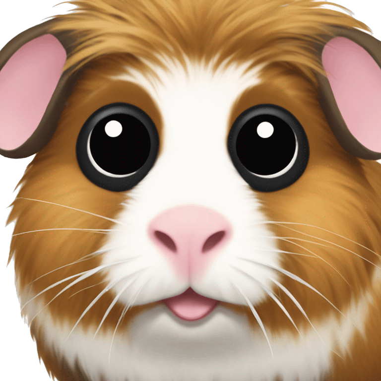 Guinea pig with black fur over left eye and right leg, tan fur on nose and white fur everywhere else emoji