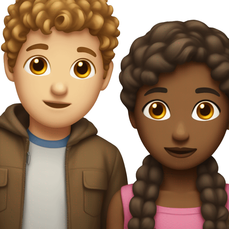 Girl with brown skin and brown hair kissing guy with brown hair and white skin emoji