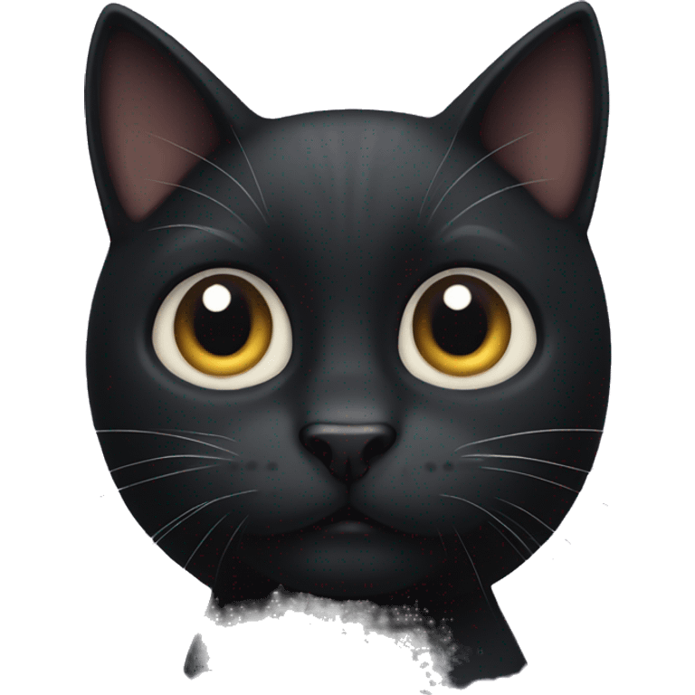 Black cat with white paws and cross-eyed  emoji