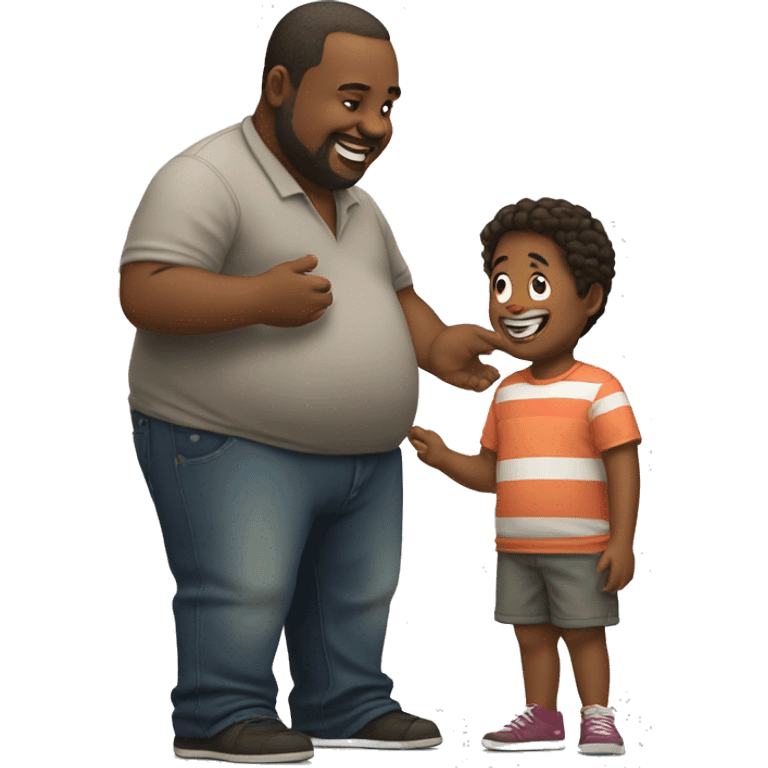 fat man gifting a child a mini version of himself emoji