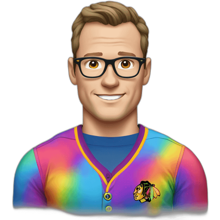 Jonathan Toews wearing glasses and rainbow clothes emoji