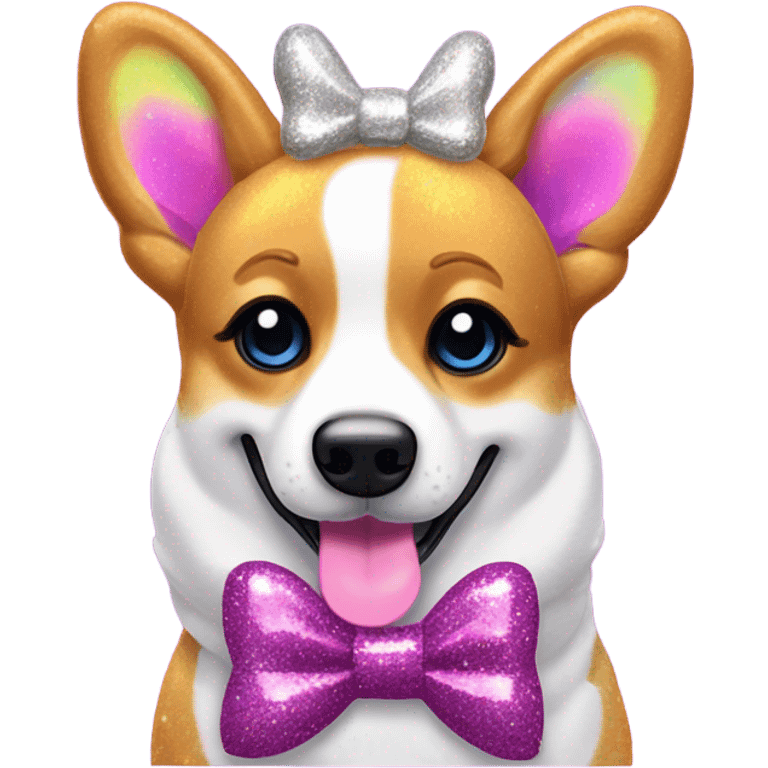 Lisa frank glitter corgi with bows on head emoji