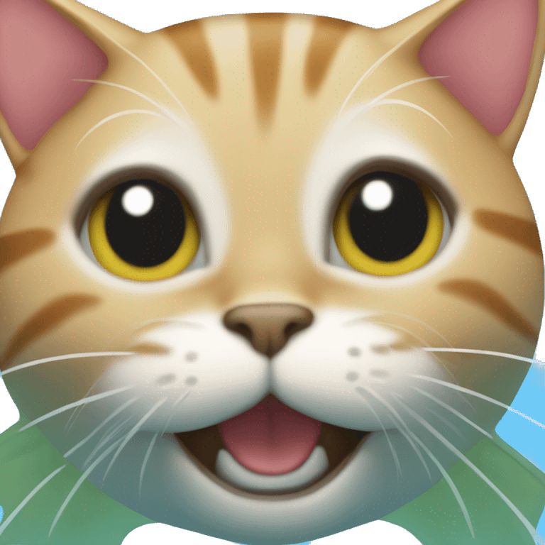 A cat swimming and laughing emoji