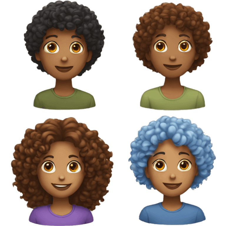 4 friends. One with curly hair. Two with wavy hai and one with straight hai emoji