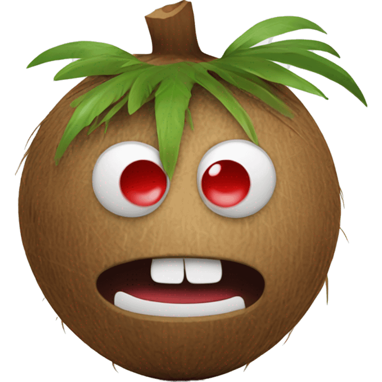 a coconut with a face on it looking down with red, puffy eyes, terrified by what it has done emoji