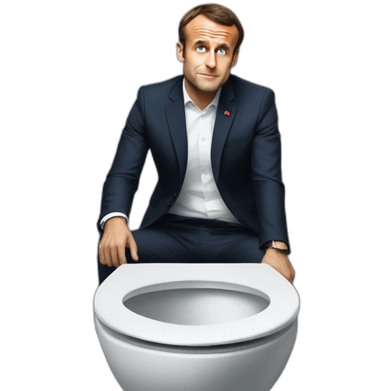 Emmanuel macron sitting on toilets having a hard time emoji