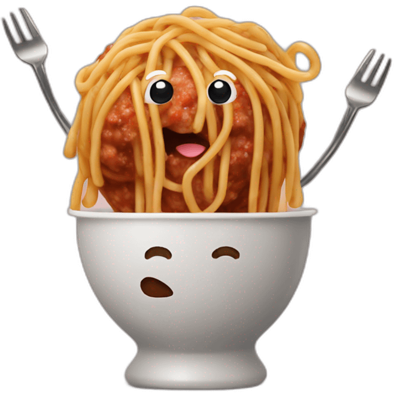 Spaghetti and meatballs with a face, arms and legs, doing something random emoji