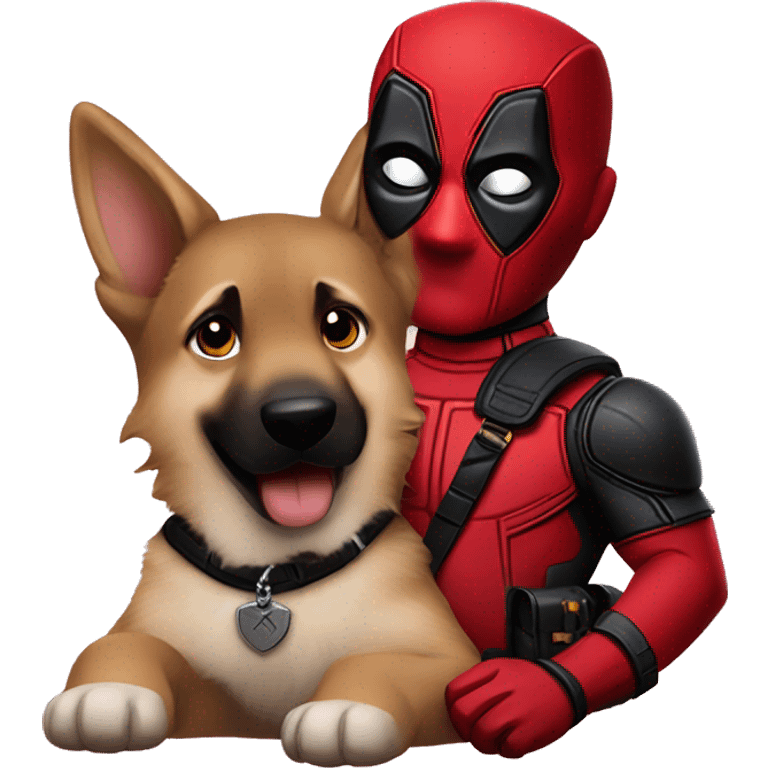 Deadpool holding a German shepherd puppy emoji