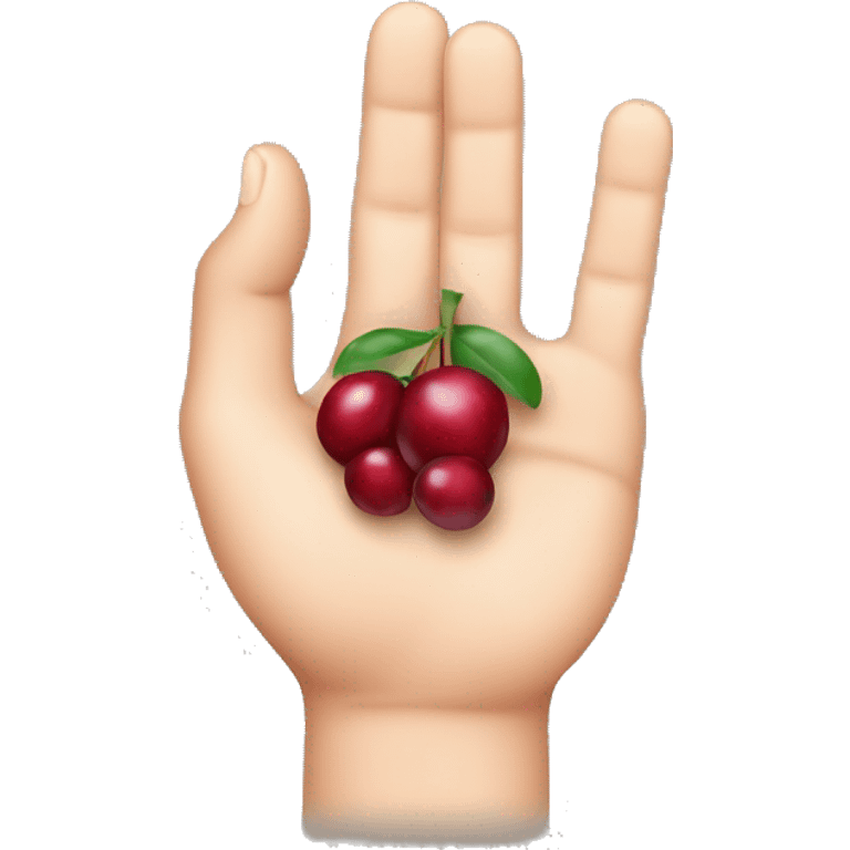 hand holding a cranberry between thumb and index finger emoji