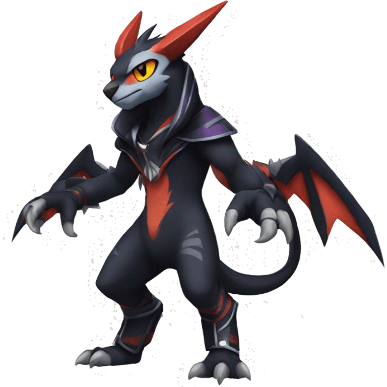 Cool Anthro Black Absol-Noivern-Quilava-Litten-Pokémon with edgy stripes hoodie spiked collar punk Full Body emoji