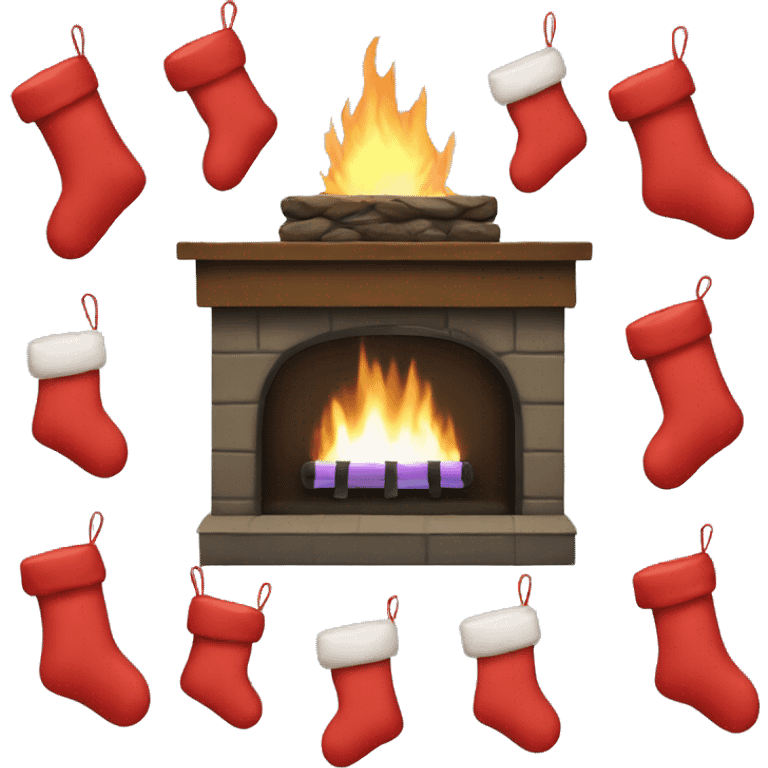 Fireplace with 5 stockings and 3 dog stockings emoji