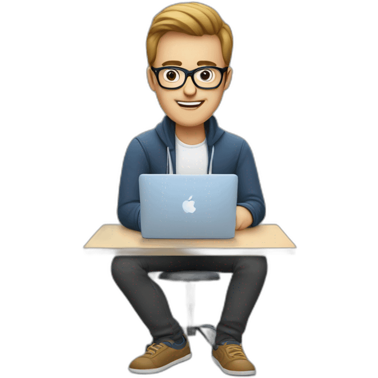 an SEO/tech guy with specs working on his macbook emoji