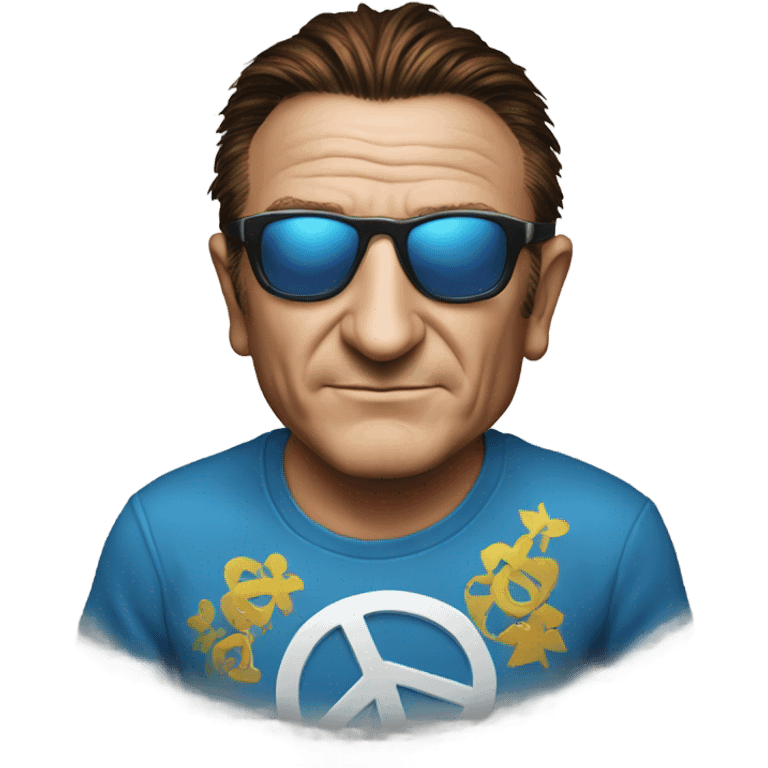 bono with peace symbol sunglasses and world peace tshirt emoji