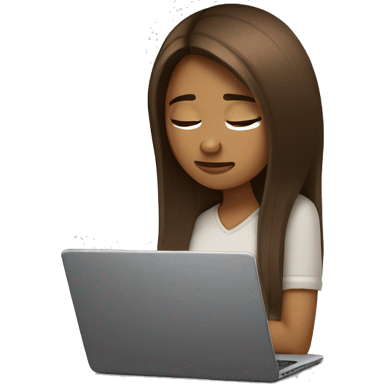 Exhausted brown straight hair girl with laptop  emoji