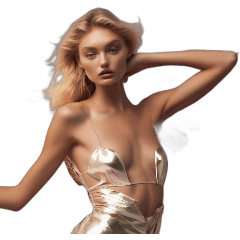 elsa hosk, lui, david bellemere, Bare belly, Wings, Choker, Bathed in shadows, FOV 90 degrees, short lighting, L USM, Cold Colors, gilded technique, extremely hyper aesthetic, absurdres emoji