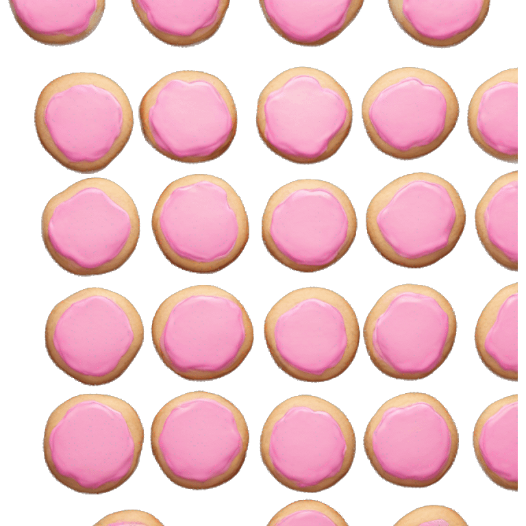 Realistic isolated flat pink cookies laying on a small baking pan. emoji