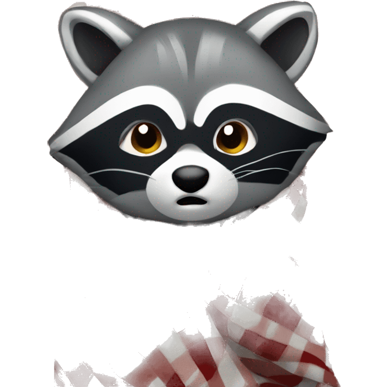 Raccoon wrapped in a checkered blanket facing front, iOS 18 style emoji