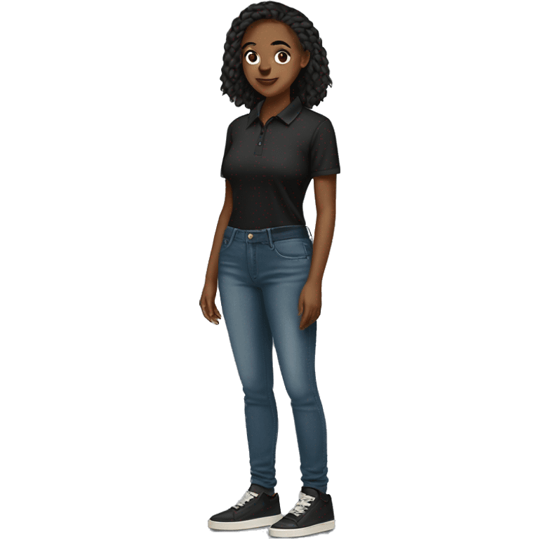 Blende girl with black polo shirt, wide Jeans and yeezy shoes emoji