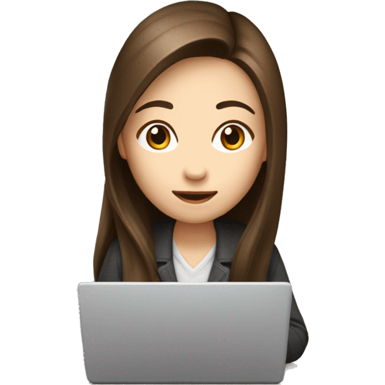 Young White-Faced, Long Brown Straight Hair Asian Female Developer Using a Laptop with Java Spring Screen emoji