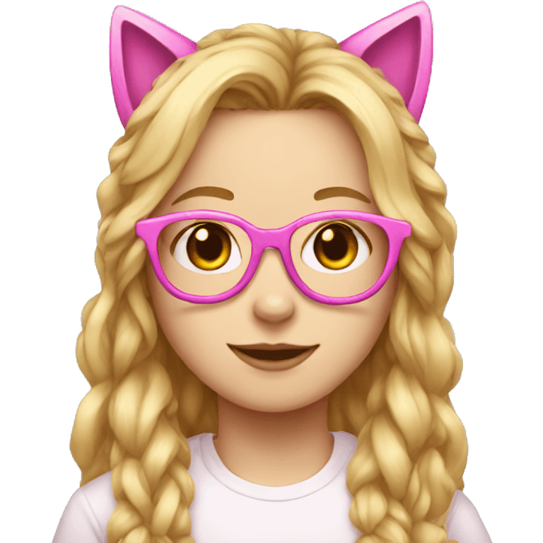 Nerd with pink glasses and long blond hairs and pink headset with cat ears emoji