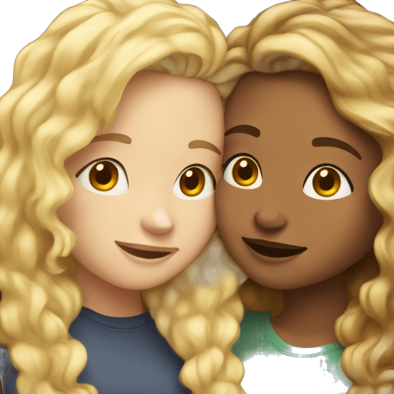 One girl withe brown wavy hair hugging another girl with blonde hair emoji