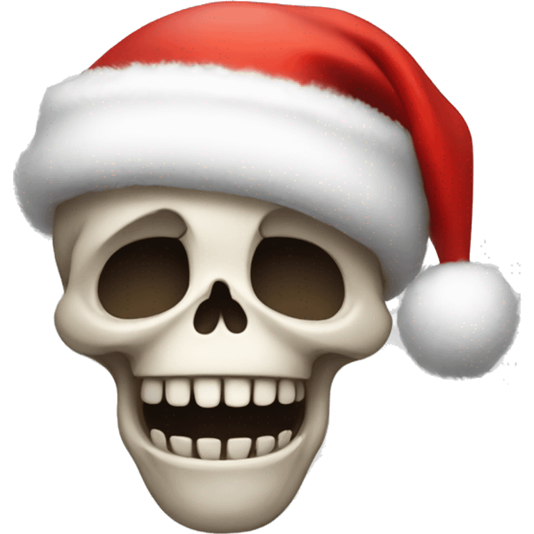 Cute, happy little skull wearing a big fluffy Santa hat. emoji