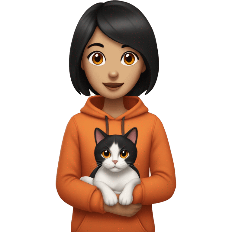 girl with black hair and brown eyes with a orange cat emoji