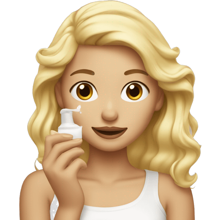 blonde girl applying cream on her face emoji