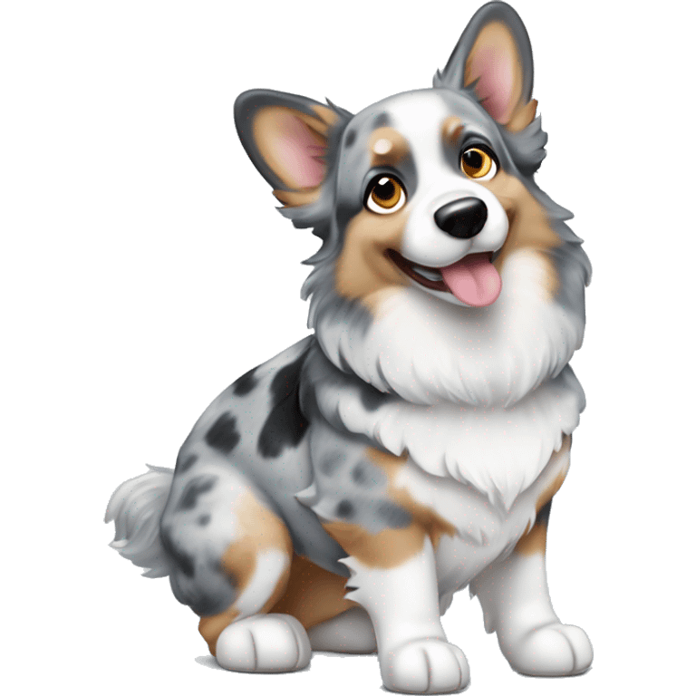 Blue Merle corgi with one blue eye full body emoji